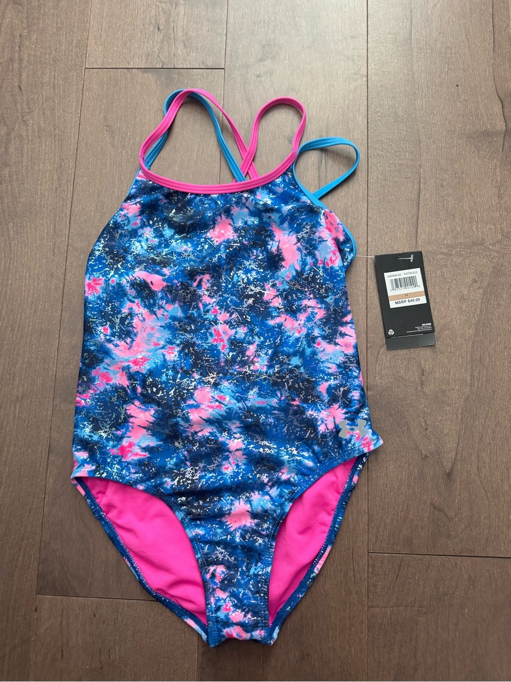 Under Armour Blue and Pink Tie-Dye Girls One-Piece Swimsuit
